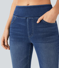Load image into Gallery viewer, Royal Wolf High-Waisted Bootcut Blue Washed Stretchy Knit Casual Women Jeans