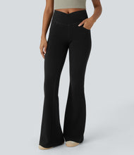 Load image into Gallery viewer, Royal Wolf Flared Black Crossover Stretch Soft Bell Bottom Jeans