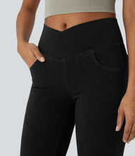Load image into Gallery viewer, Royal Wolf Flared Black Crossover Stretch Soft Bell Bottom Jeans