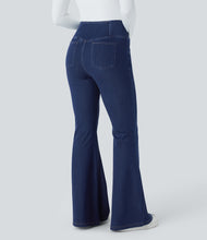 Load image into Gallery viewer, Royal Wolf Flared Blue Crossover Knitted Soft Casual Women Jeans