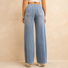 Load image into Gallery viewer, Shascullfites Melody Women's High-Waisted Wide-Leg Jeans Light Blue Casual Knitted Pants with Pockets Baggy Fit