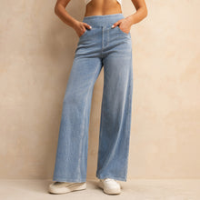 Load image into Gallery viewer, Shascullfites Melody Women's High-Waisted Wide-Leg Jeans Light Blue Casual Knitted Pants with Pockets Baggy Fit