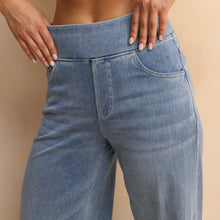 Load image into Gallery viewer, Shascullfites Melody Women's High-Waisted Wide-Leg Jeans Light Blue Casual Knitted Pants with Pockets Baggy Fit