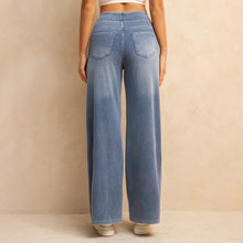 Load image into Gallery viewer, Shascullfites Melody High-Waisted Wide-Leg Jeans Light Blue Women's Stretchy Knit Trousers with Multiple Pockets for Work