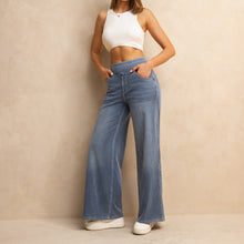 Load image into Gallery viewer, Shascullfites Melody High-Waisted Wide-Leg Jeans Light Blue Women's Stretchy Knit Trousers with Multiple Pockets for Work