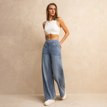 Load image into Gallery viewer, Shascullfites Melody High-Waisted Wide-Leg Jeans Light Blue Women's Stretchy Knit Trousers with Multiple Pockets for Work