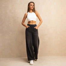 Load image into Gallery viewer, Shascullfites Melody Dark Grey Women's Wide Leg Jeans Multiple Pockets Stretchy Knit Casual Baggy Jeans