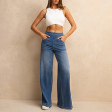 Load image into Gallery viewer, Shascullfites Melody High-Waisted Tummy Control Jeans Women's Retro Blue Flare Jeans with Pockets Casual Wide Leg Jeans