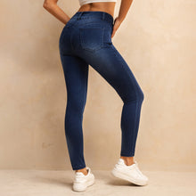 Load image into Gallery viewer, Shascullfites Melody High Waisted Zipper Pocket Jeans Button Denim Woman Pants Dark Blue Stretch Jean Lifts Buttocks