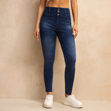 Load image into Gallery viewer, Shascullfites Melody High Waisted Zipper Pocket Jeans Button Denim Woman Pants Dark Blue Stretch Jean Lifts Buttocks