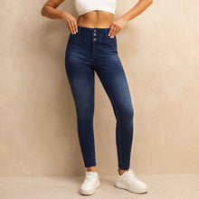 Load image into Gallery viewer, Shascullfites Melody High Waisted Zipper Pocket Jeans Button Denim Woman Pants Dark Blue Stretch Jean Lifts Buttocks