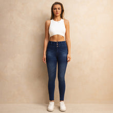 Load image into Gallery viewer, Shascullfites Melody High Waisted Zipper Pocket Jeans Button Denim Woman Pants Dark Blue Stretch Jean Lifts Buttocks