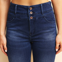 Load image into Gallery viewer, Shascullfites Melody High Waisted Zipper Pocket Jeans Button Denim Woman Pants Dark Blue Stretch Jean Lifts Buttocks