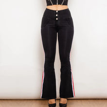Load image into Gallery viewer, Shascullfites Melody Black Striped Flared Lift Jeggings Button Up Jeans Shaping Jeans Women High Waist Flare Jeans