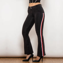 Load image into Gallery viewer, Shascullfites Melody Side Stripe Denim Flare Jeans Stretch Pants Slim Butt lift Flare Pants Scrunch Bum Black Jeans