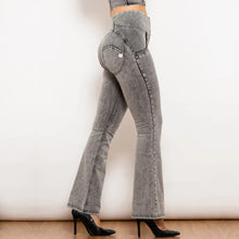 Load image into Gallery viewer, Shascullfites Melody Grey Flared Lift Jeggings Button Up Jeans Butt Lift High Waist Flare Jeans Women Shaping Jeans