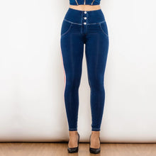 Load image into Gallery viewer, Shascullfites Melody Seam Hug Jeans Stretch Skinny Jeans With White&Red Stripe Side Scrunch Bum Jeggings High Waist Jeans