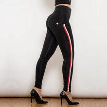 Load image into Gallery viewer, Shascullfites Melody White&Red Side Stripe Stretch Jeans Fashion Black Denim High Waist Jeggings Slim Fit Bum Lift Pencil Pants