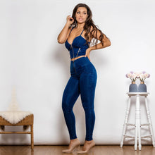 Load image into Gallery viewer, Shascullfites Shaper Set Dark Blue Jeans Set Zipper Tanks Crop Top Female Club Party Set Woman 2 Pieces