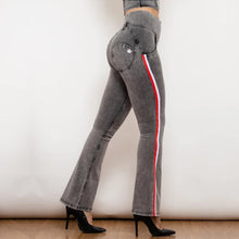 Load image into Gallery viewer, Shascullfites Melody Side Stripe Denim Jeans Fashion Stretch Bum Lift Flare Pants High Waist Grey Jeans