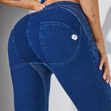 Load image into Gallery viewer, Shascullfites Melody High Waist Blue Washed Ripped Lifting Jeans Booty Shaping Jeans Scrunch Bum Jeggings