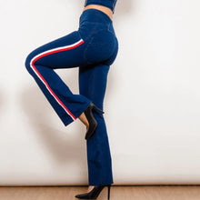 Load image into Gallery viewer, Shascullfites Melody Dark Blue Striped Flared Lift Jeggings Button Up Jeans Bum Lift Jeans High Waist Flare Jeans Women