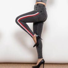 Load image into Gallery viewer, Shascullfites Melody Middle Waist Dark Thread Grey Jeans with Stripe Scrunch Bum Jeggings Women Butt Lift Jeans