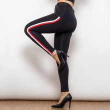 Load image into Gallery viewer, Shascullfites Melody Middle Waist Dark Thread Black Jeans with White&Red Stripe Pants Women Butt Lift Jeans Shaping Pants