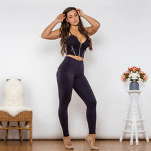 Load image into Gallery viewer, Shascullfites Melody Body Shaper Set Black Cotton Set Zipper Tanks Crop Top High Waist Black Butt Lift Leggings Pant Sets