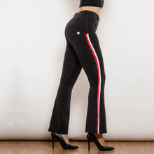 Load image into Gallery viewer, Shascullfites Melody Side Stripe Denim Flare Jeans Stretch Pants Slim Butt lift Flare Pants Scrunch Bum Black Jeans