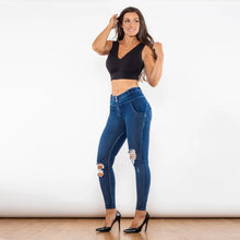 Load image into Gallery viewer, Shascullfites Melody Blue Washed Ripped Lifting Jeggings Push Up Butt Booty Female Middle Waist Jeans Women's Pants