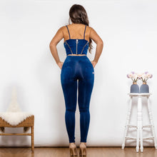 Load image into Gallery viewer, Shascullfites Shaper Set Dark Blue Jeans Set Zipper Tanks Crop Top Female Club Party Set Woman 2 Pieces