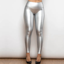 Load image into Gallery viewer, Shascullfites Melody Silver High Waist Leather V Shape Leggings Metallic Leggings Faux Leather Leggings for Women