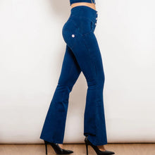Load image into Gallery viewer, Shascullfites Melody Dark Blue Flared Lift Jeggings Button Up Jeans Bum Lift Jeans High Waist Flare Jeans Women
