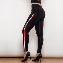 Load image into Gallery viewer, Shascullfites Melody Side Stripe High Waist Black Jeans Fashion Stretch Denim Slim Fit Bum Lift Pencil Pants Jeggings