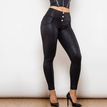 Load image into Gallery viewer, Shascullfites lulu Crackle Black Coated Lifting Pants Button Up High Waist Bum Lift Leggings Sexy Sculpture Leggings