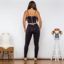 Load image into Gallery viewer, Shascullfites Melody Body Shaper Set Black Cotton Zipper Push Up Top Middle Waist Quick Dry Butt Lift Leggings Pant Sets