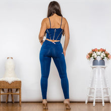 Load image into Gallery viewer, Shascullfites Bodysuit Dark Blue Denim Zipper Body Shaper Middle Waist Butt Lift Jeans Set of Two Fashion Pieces for Women