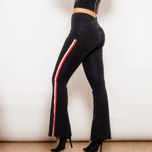 Load image into Gallery viewer, Shascullfites Melody Black Striped Flared Lift Jeggings Button Up Jeans Shaping Jeans Women High Waist Flare Jeans