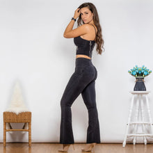 Load image into Gallery viewer, Shascullfites Shaper Set Bodysuit Push Up Top Black Jeans Zipper Crop Top High Waist Flare Jeans Two Piece Sets Womens Outifits