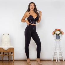 Load image into Gallery viewer, Shascullfites Melody Body Shaper Set Black Cotton Zipper Push Up Top High Waist Butt Lift Leggings Elegant Women's Sets