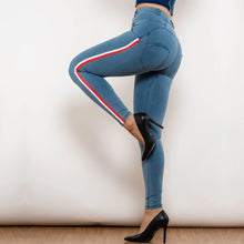 Load image into Gallery viewer, Shascullfites Melody Side Striped Middle Waist Skinny Jeans Bum Lift Leggings Woman Sexy Push Up Jeans Denim Pencil Pants