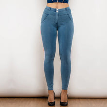 Load image into Gallery viewer, Shascullfites Melody Side Striped Middle Waist Skinny Jeans Bum Lift Leggings Woman Sexy Push Up Jeans Denim Pencil Pants