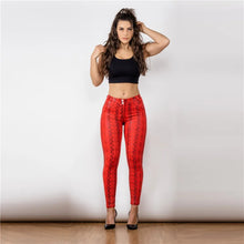 Load image into Gallery viewer, Shascullfites Snake Skin Printed Pants Red Pants Goth Women Vintage Aesthetic Elegant Casual Push Up Pants Buttons