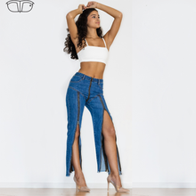 Load image into Gallery viewer, Shascullfites Women Party Club Dance Pants Zipper Long Jeans Women Unique Dark Blue Denim Pants Hot Streetwear