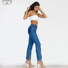 Load image into Gallery viewer, Shascullfites Women Party Club Dance Pants Zipper Long Jeans Women Unique Dark Blue Denim Pants Hot Streetwear