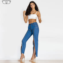 Load image into Gallery viewer, Shascullfites Women Party Club Dance Pants Zipper Long Jeans Women Unique Dark Blue Denim Pants Hot Streetwear