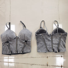 Load image into Gallery viewer, Shascullfites Melody Shapers for Women Denim Zipper Crop Top Camis Sexy Streetwear Tops Tights Nightclub Wear