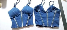 Load image into Gallery viewer, Shascullfites Melody Shapers for Women Denim Zipper Crop Top Camis Sexy Streetwear Tops Tights Nightclub Wear