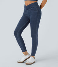 Load image into Gallery viewer, Royal Wolf Skinny Crossover Sport Super Stretch Yoga Blue Women Leggings
